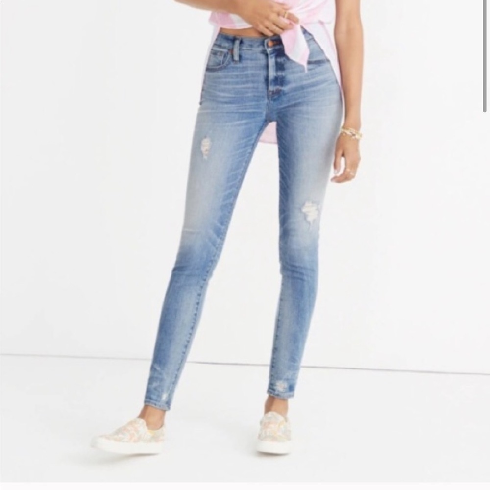 Madewell high rise skinny destructed hem jeans